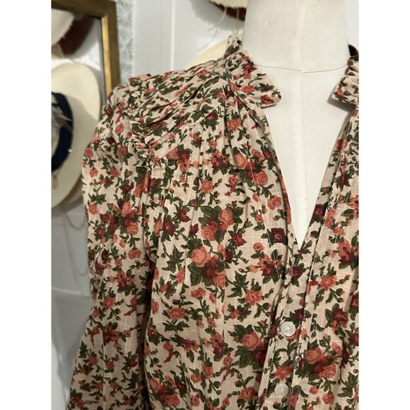 Free People Top Meant To Be Floral Cotton Blouse Long Sleeve Size XS - Picture 8 of 12